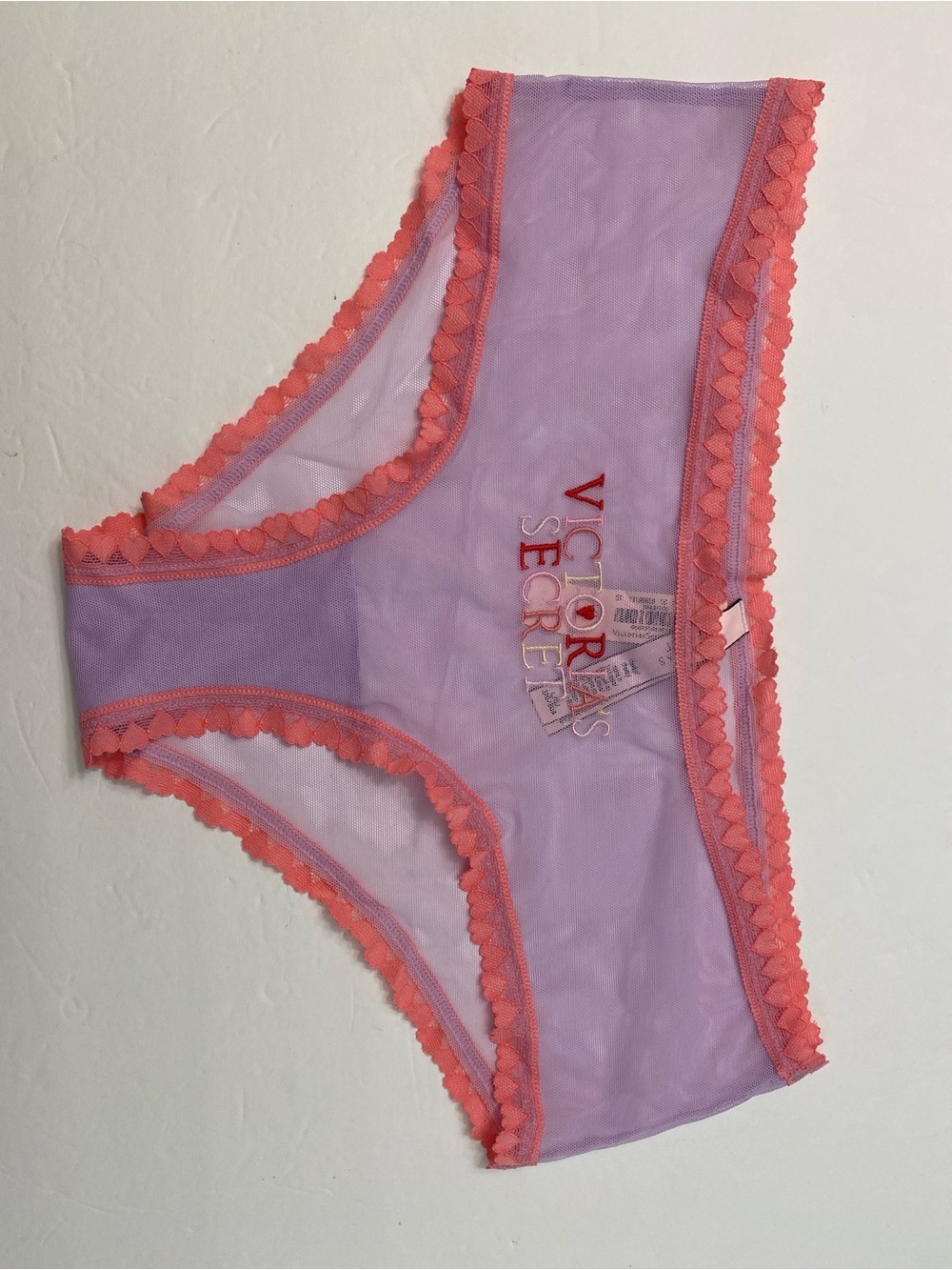 RARE 2021 Victoria's Secret Rawcut purple Mesh Cheeky panties + Pink heart Lace